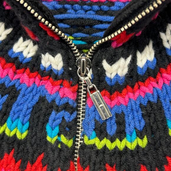 Vtg Tommy Hilfiger Womens M Fair Isle Sweater Cardigan Black Full Zip Cotton Bln - Picture 12 of 16